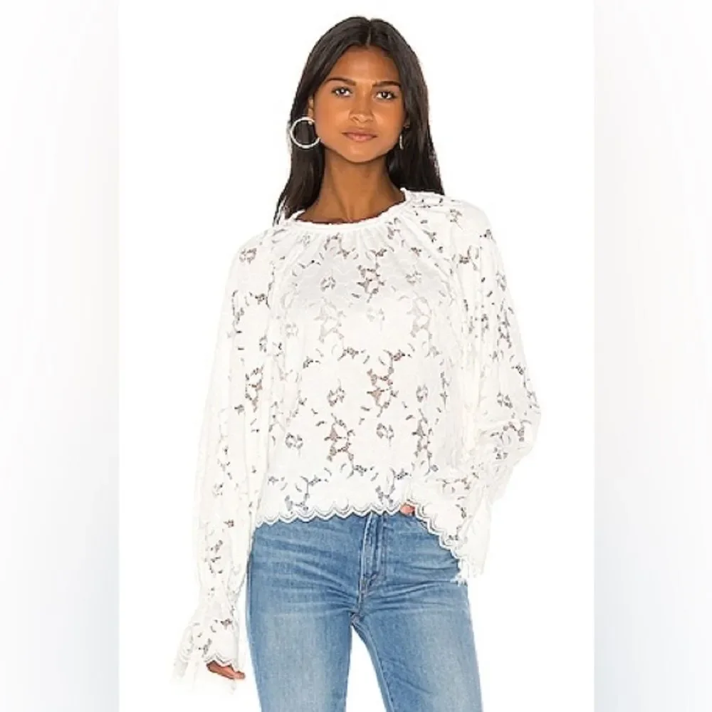Free People Olivia Lace Tee in Ivory
